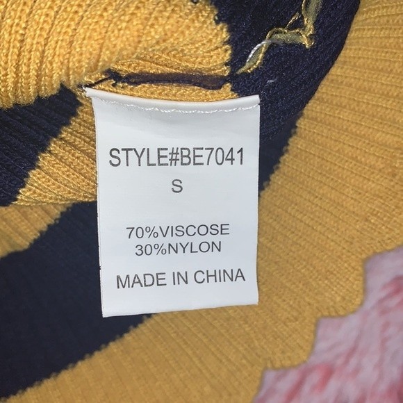 Papermoon Yellow & Navy Blue Scalloped Fitted Striped Crop Top Size Small - Picture 4 of 7